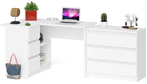 Мори компьютерный стол МС-16 левый + Комод МК800.1, белый