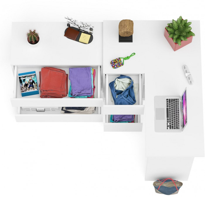 Мори компьютерный стол МС-16 левый + Комод МК800.1, белый