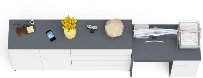 Мори Стол компьютерный МС-1 правый + Комод МК1600.1, цвет графит/белый, ШхГхВ 250,4х50х94 см., выдвижной ящик справа, НЕ универсальная сборка