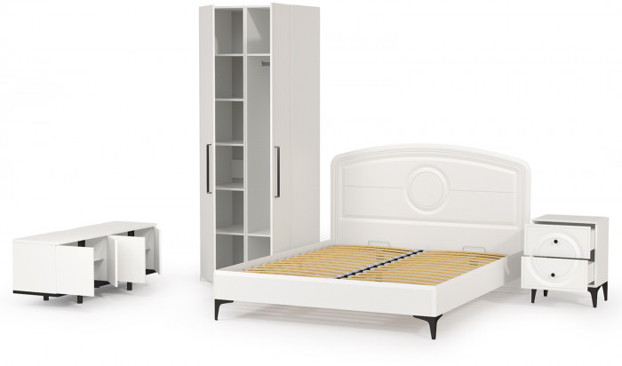 Валенсия Спальня № 35, цвет ЛДСП белый шагрень/чёрный/МДФ белый шагрень, ортопед есть, сп. м. 1600х2000 мм., б/м