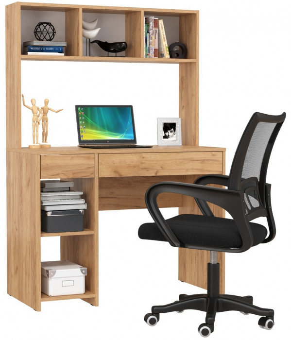 Стол компьютерный Комфорт 12.77F + кресло 103 чёрное, цвет дуб крафт золотой, ШхГхВ 100х49,8х147 см., универсальная сборка