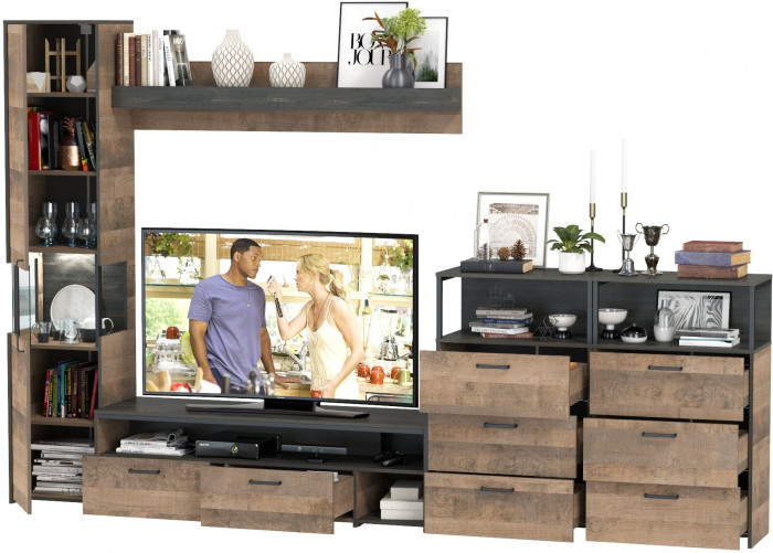 Трувор Гостиная 101, цвет дуб гранж песочный/интра, ШхГхВ 326,6х45,4х210 см., универсальная сборка