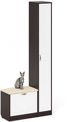 Прихожая П-6 Компоновка № 19, венге/фасады МДФ белое дерево фрезеровка прованс