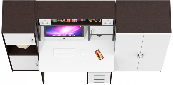 компьютерный стол С-МД-СК9+Пенал С-МД-СК9П+Шкаф С-МД-СК9Ш, венге/белый шагрень