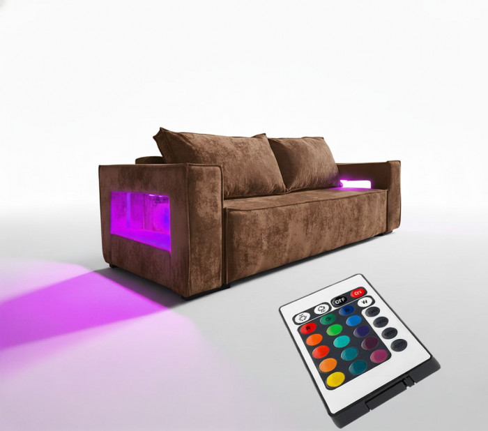 Диван-кровать Лофт Люкс Плюш с подсветкой, еврокнижка, 140х195, коричневый