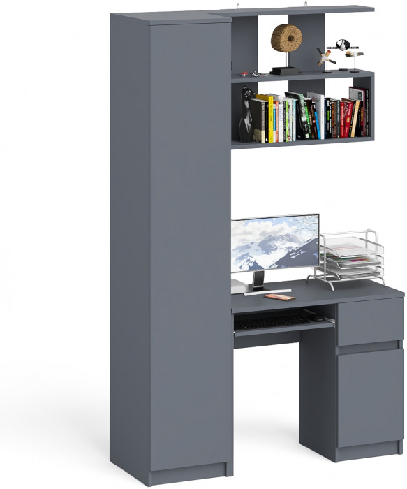 Мори компьютерный стол МС-1 правый + Пенал МШ400.1 + Полка 900, графит