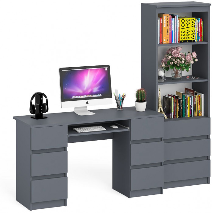Мори компьютерный стол МС-2 + Стеллаж МСТ600.3, графит