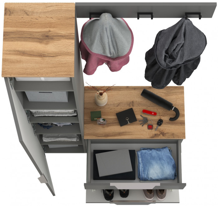 Октава Прихожая 15, серый графит/дуб крафт золотой/фасады МДФ серый графит