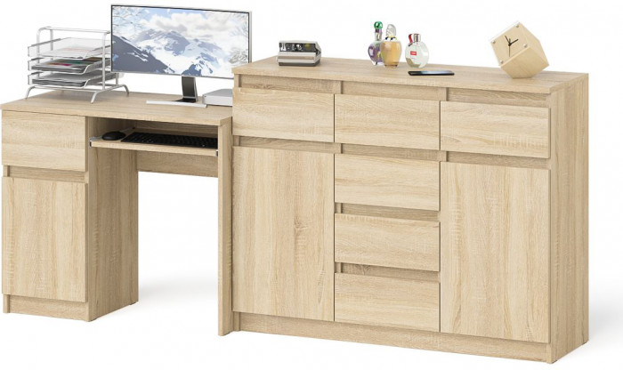 Мори Стол компьютерный МС-1 левый + Комод МК1200.4, цвет дуб сонома, ШхГхВ 210,4х50х94 см., выдвижной ящик слева, НЕ универсальная сборка