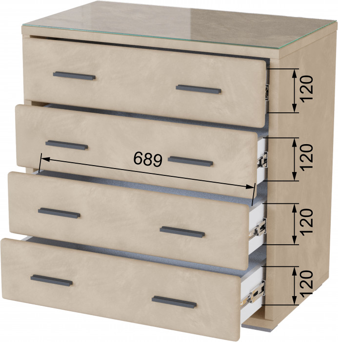 Интерьерный комод со стеклом бежевый