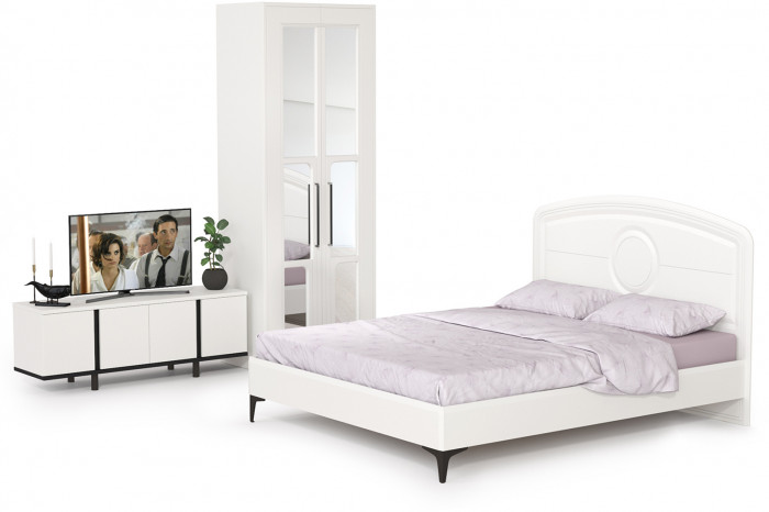 Валенсия Спальня № 25, ЛДСП белый шагрень/чёрный/МДФ белый шагрень