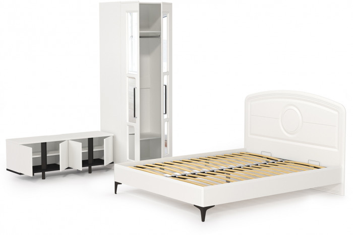 Валенсия Спальня № 25, ЛДСП белый шагрень/чёрный/МДФ белый шагрень