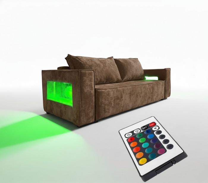 Диван-кровать Лофт Люкс Плюш с подсветкой, еврокнижка, независимый пружинный блок, 140х195, коричневый