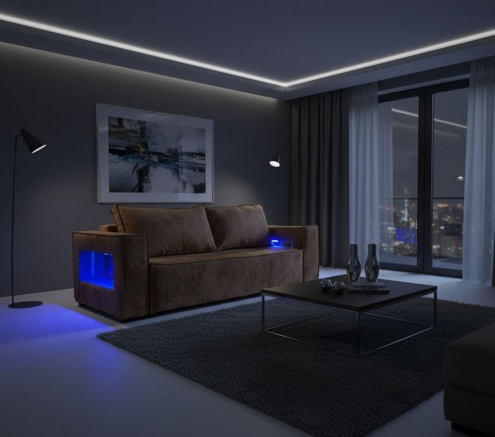 Диван-кровать Лофт Люкс Плюш с подсветкой, еврокнижка, независимый пружинный блок, 140х195, коричневый