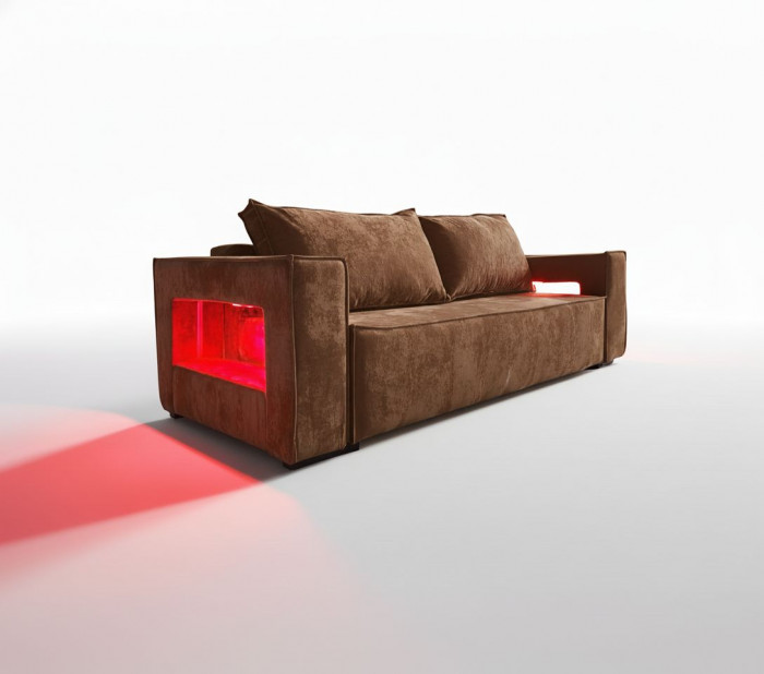 Диван-кровать Лофт Люкс Плюш с подсветкой, еврокнижка, независимый пружинный блок, 140х195, коричневый
