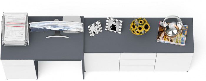 Мори компьютерный стол МС-1 левый + Комод МК1200.3, графит/белый