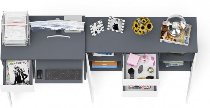 Мори компьютерный стол МС-1 левый + Комод МК1200.3, графит/белый