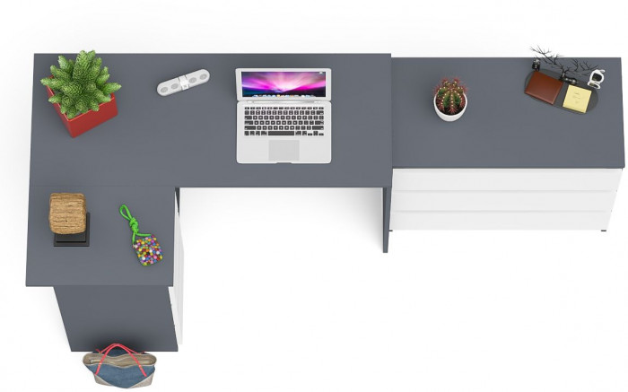 Мори компьютерный стол МС-16 левый + Комод МК800.1, графит/белый