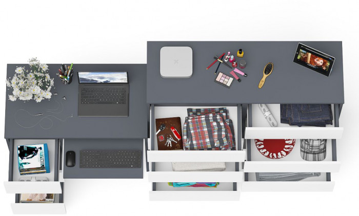 Мори компьютерный стол МС-6 левый + Комод МК1200.10, графит/белый