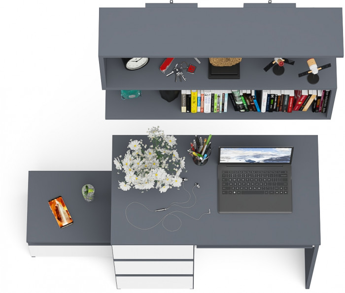 Мори компьютерный стол МС-6 левый + Тумба ТМП400.1 + Полка 900, графит/белый