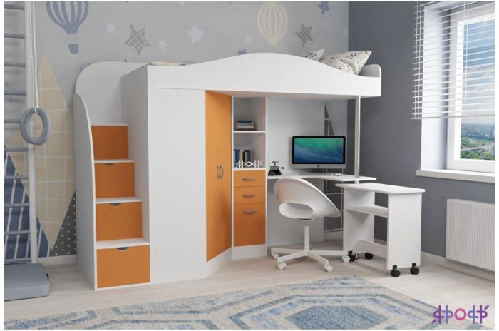 Кровать-чердак Юниор 4 (Дуб молочный/Дуб молочный)