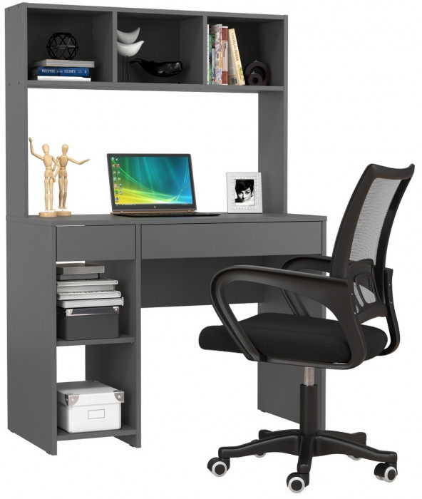 Стол компьютерный Комфорт 12.77F + кресло 103 чёрное, цвет тёмно-серый, ШхГхВ 100х49,8х147 см., универсальная сборка