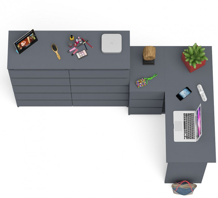 Мори компьютерный стол МС-16 левый + Комод МК1200.10, графит