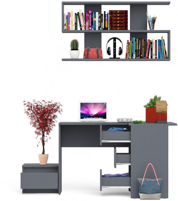 Мори компьютерный стол МС-16 правый + Тумба ТМП400.1 + Полка 1200, графит