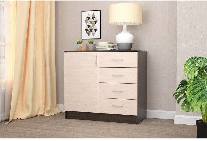 Кэт-7 Комод 1 створка, ящики (Крафт золотой / Миндаль)