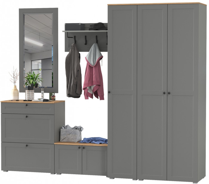 Остин Прихожая 49, цвет серый графит/дуб крафт золотой, ШхГхВ 280х54,3х229,6 см., универсальная сборка