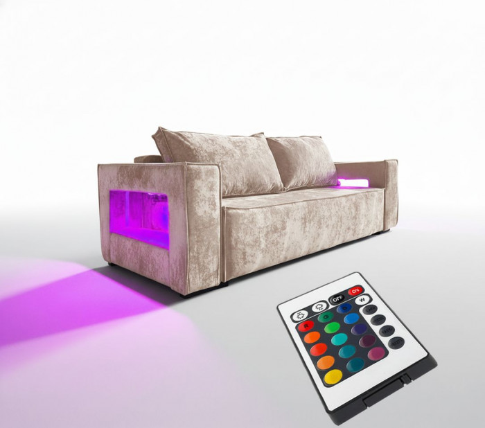 Диван-кровать Лофт Люкс Плюш с подсветкой, еврокнижка, 140х195, бежевый