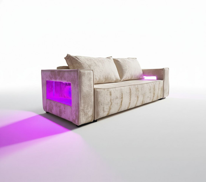 Диван-кровать Лофт Люкс Плюш с подсветкой, еврокнижка, 140х195, бежевый