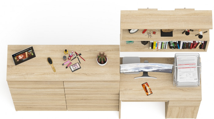 Мори компьютерный стол МС-1 правый + Комод МК1200.10 + Полка 900, дуб сонома