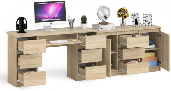 Мори компьютерный стол МС-2 + Комод МК1200.3, дуб сонома