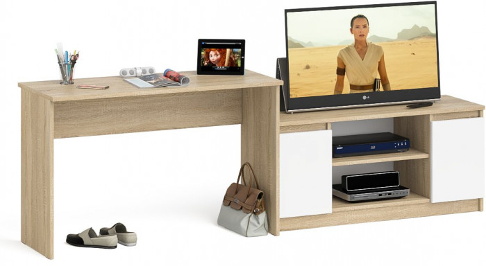 Мори письменный стол МСП1200.1 + Тумба МТВ1200.1, дуб сонома/белый