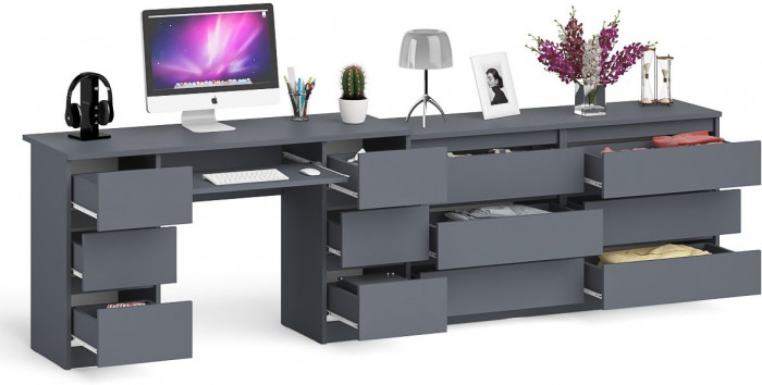Мори Стол компьютерный МС-2 + Комод МК1380.6, цвет графит, ШхГхВ 273,4х50х76,6 см., универсальная сборка