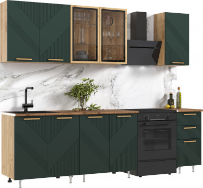 Кухня Ирис 2,0м (490) Компановка №2 Дуб Крафт/Браш Мени Грин (Дуб вотан)