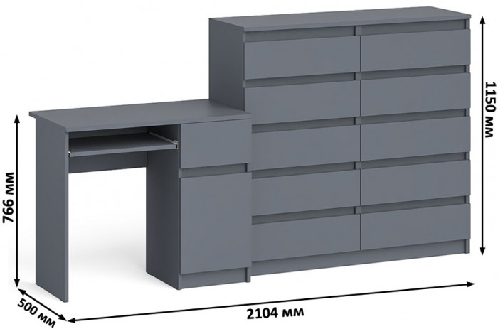 Мори компьютерный стол МС-1 правый + Комод МК1200.10, графит