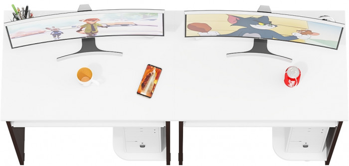 Два стола компьютерных С-МД-СК11-1, цвет венге/белый шагрень, ШхГхВ 149,2х50х75 см., НЕ универсальная сборка