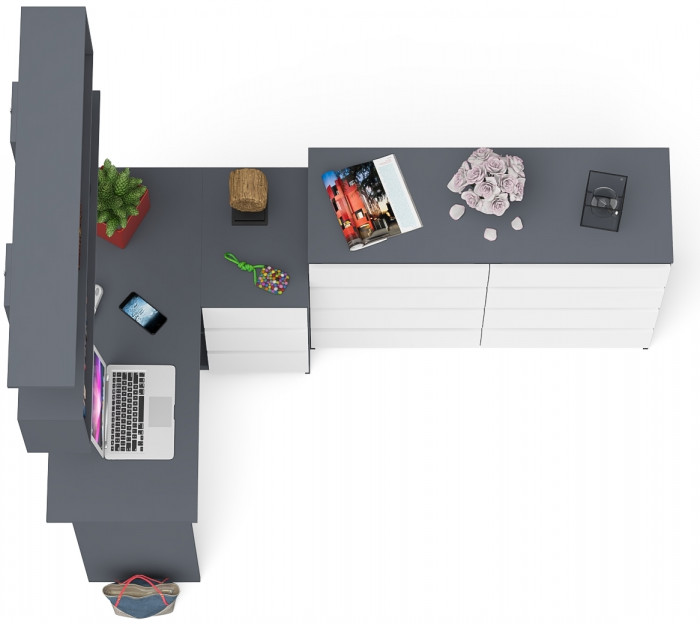 Мори компьютерный стол МС-16 правый + Комод МК1200.8 + Полка 1200, графит/белый