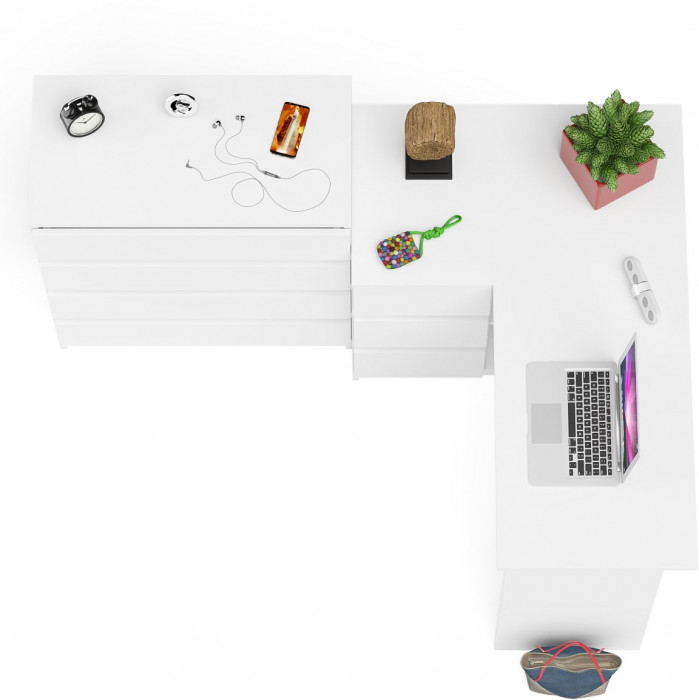 Мори Стол компьютерный МС-16 левый + Комод МК800.4, цвет белый, ШхГхВ 204,8х84,9х94 см., выдвижные ящики слева, НЕ универсальная сборка