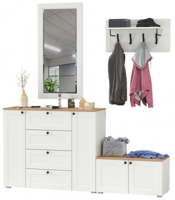 Остин Прихожая 50, цвет белый шагрень/дуб крафт золотой, ШхГхВ 200х54,3х210 см., универсальная сборка