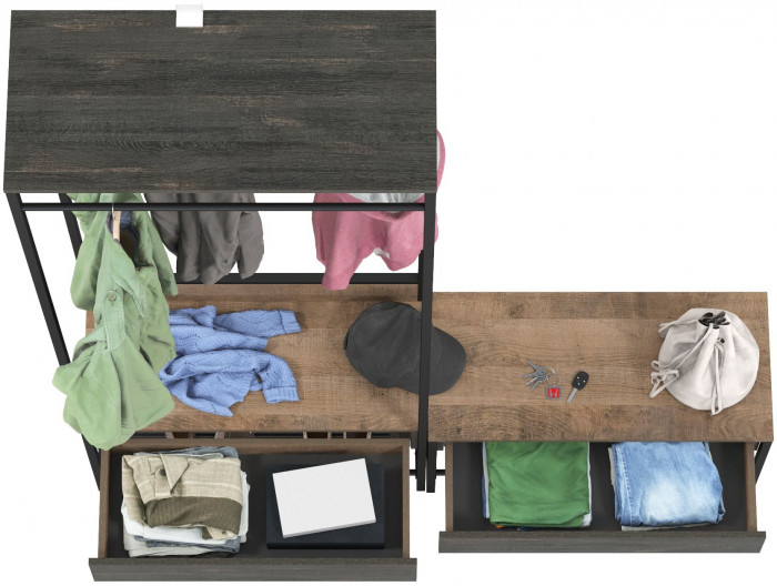 Трувор 15.120 Прихожая + 13.241.03 Тумба для обуви, дуб гранж песочный/интра