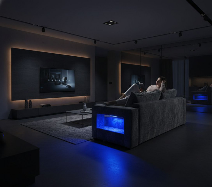 Диван-кровать Лофт Люкс Плюш с подсветкой, еврокнижка, пружинный блок, 140х195, серый