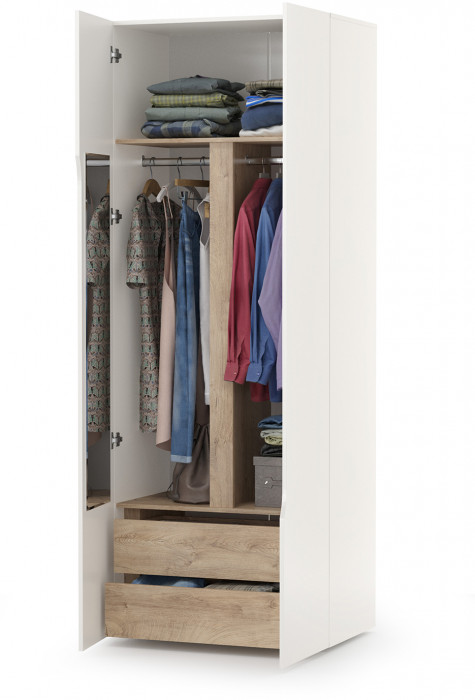 Муссон 13.198 Шкаф двухстворчатый, белый/дуб эндгрейн элегантный