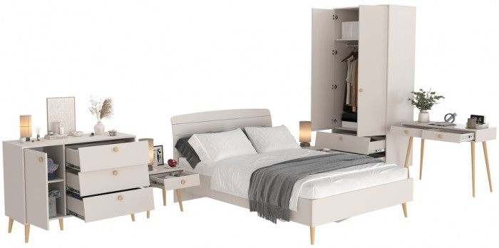 Афина Спальня 01-1400, цвет кашемир серый, сп.м. 1400х2000 мм., б/м, основание есть - фанера