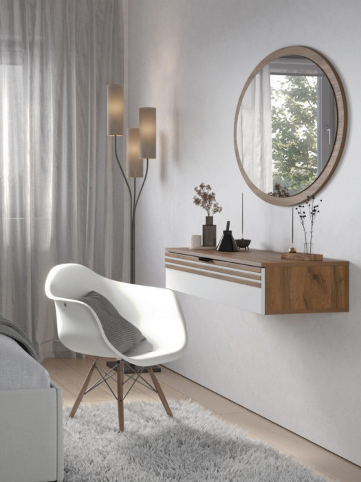 Туалетный столик + Зеркало Нао, Дуб вотан/Белый