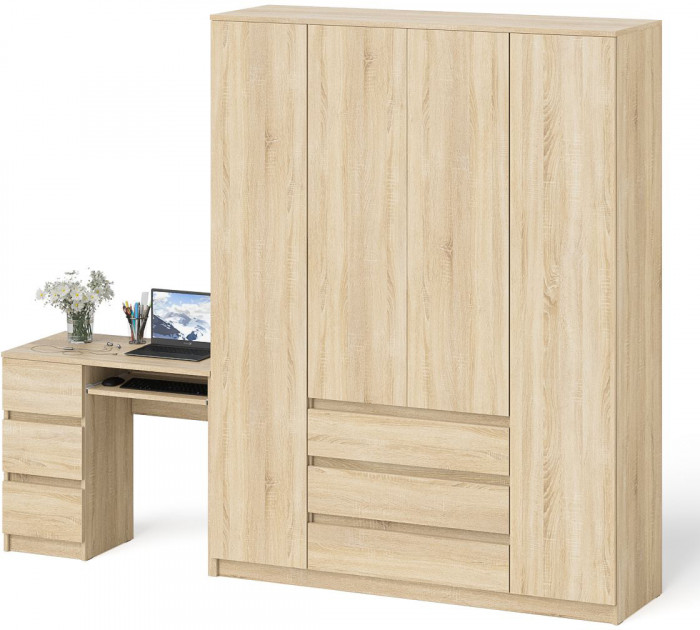 Мори компьютерный стол МС-6 левый + Шкаф МШ1600.1, дуб сонома