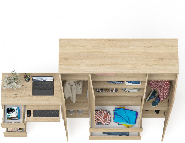 Мори компьютерный стол МС-6 левый + Шкаф МШ1600.1, дуб сонома