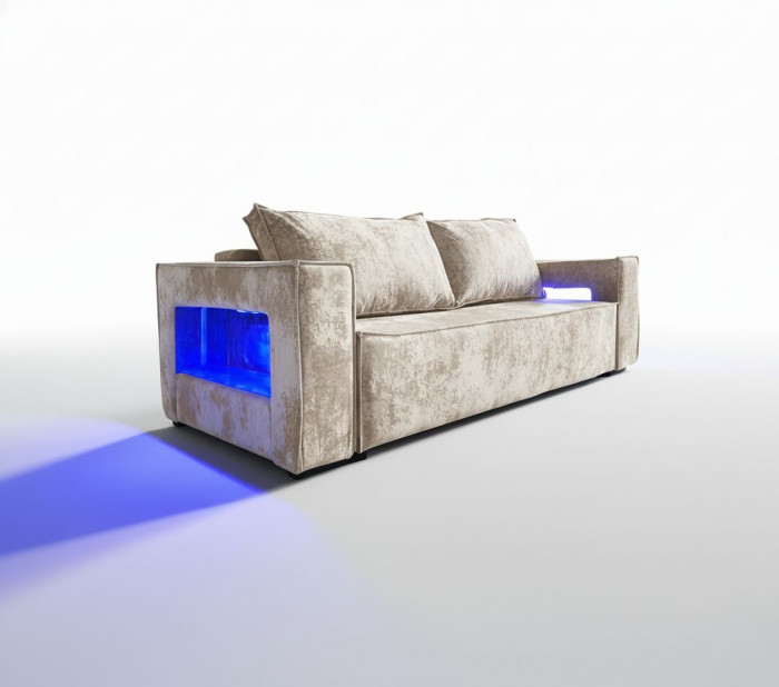 Диван-кровать Лофт Люкс Плюш с подсветкой, еврокнижка, независимый пружинный блок, 140х195, бежевый